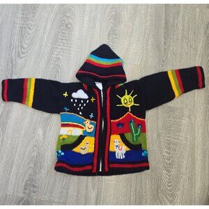 Toddler boys Crochet knit zip up foke art Sweater Jacket with creative appliqués